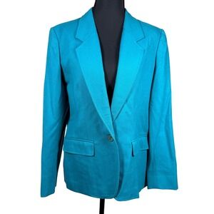 Pendleton Vintage‎ 80s Teal 100% Virgin Wool Blazer Jacket Size 8 suit academia